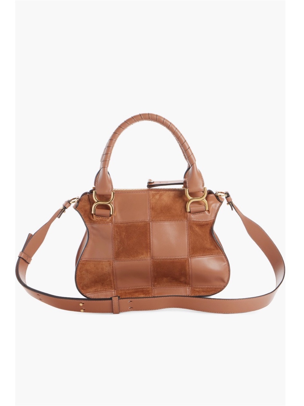 The Chloé Marcie Leather & Suede Patchwork Satchel in Dusty Tan NWT - Picture 3 of 17
